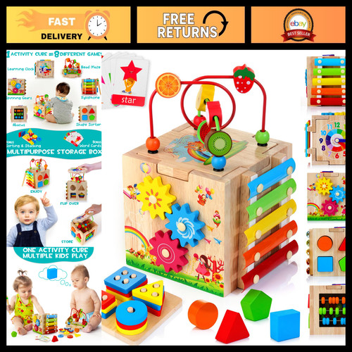 Wooden activity cube - wooden,