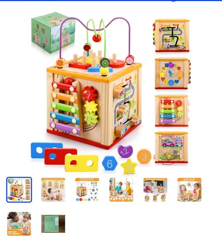 Wooden activity cube baby - wooden,