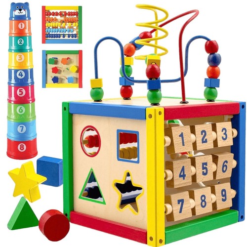 Wooden activity cube for baby - wooden,