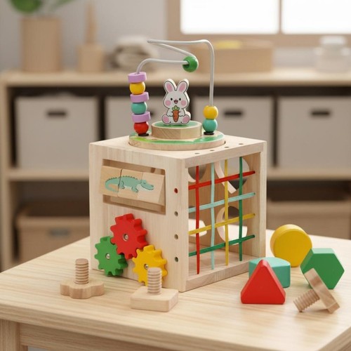 Wooden activity cube - wooden,