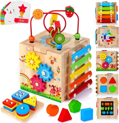 Wooden activity cube - in, 1